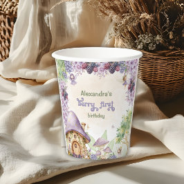 Paarse bessen eerste fee eerste verjaardag papieren bekers