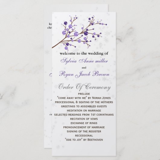 paarse bessen elegante winter Wedding programma Programmakaart (Voorkant / Achterkant)