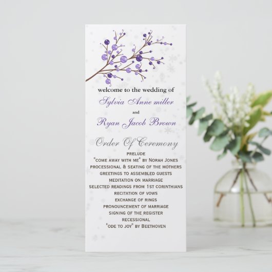 paarse bessen elegante winter Wedding programma Programmakaart (Staand voorkant)