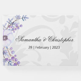 Paarse bessen en grijze Damask Wedding Gastenboek