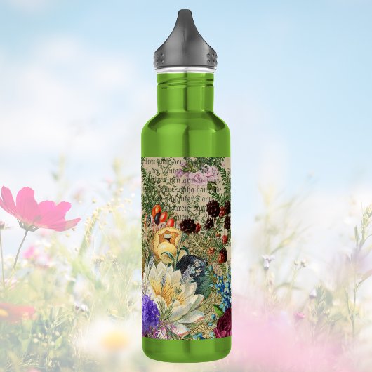 Paarse bessen en Rozen op Newsprint Ephemera Waterfles