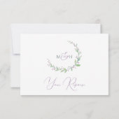 Paarse bessen groene bruiloft waterverf RSVP kaartje (Achterkant)