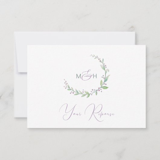 Paarse bessen groene bruiloft waterverf RSVP kaartje (Achterkant)