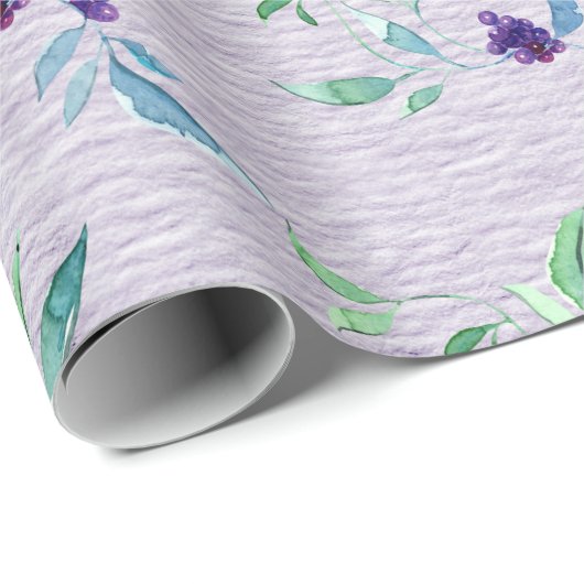 Paarse Bessen Op Lavendel Ruw Textuurpapier Cadeaupapier (Rol Hoek)