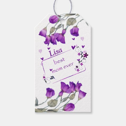 Paarse beste mam ooit cadeau Labels Cadeaulabel (Voorkant)