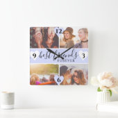 paarse beste vrienden script naam 4 foto collage vierkante klok (Huis)