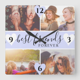 paarse beste vrienden script naam 4 foto collage vierkante klok
