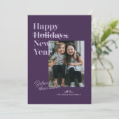 Paarse beter laat dan nooit Nieuwjaarskaart Feestdagenkaart (Staand voorkant)