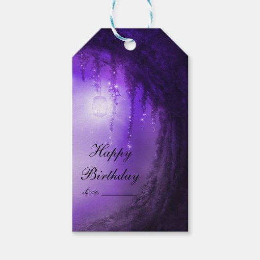 Paarse betoverde bos fantasie bruiloft gunst cadeaulabel (Voorkant)