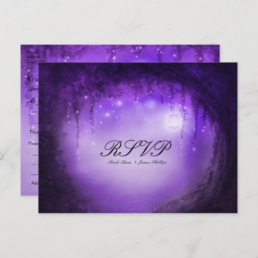 Paarse Betoverde Bos Fantasie Bruiloft RSVP Kaart (Voorkant / Achterkant)