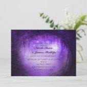 Paarse betoverde bosboom fantasie uitnodigingen (Staand voorkant)