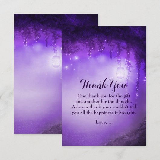 Paarse betoverde fantasy bos dank je kaarten (Voorkant / Achterkant)