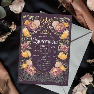 Paarse Betoverde Tuin Bloemen Quinceanera Kaart