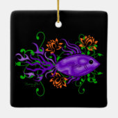 Paarse Betta Fish Lotus Flowers Aquatic Art Keramisch Ornament (Achterkant)