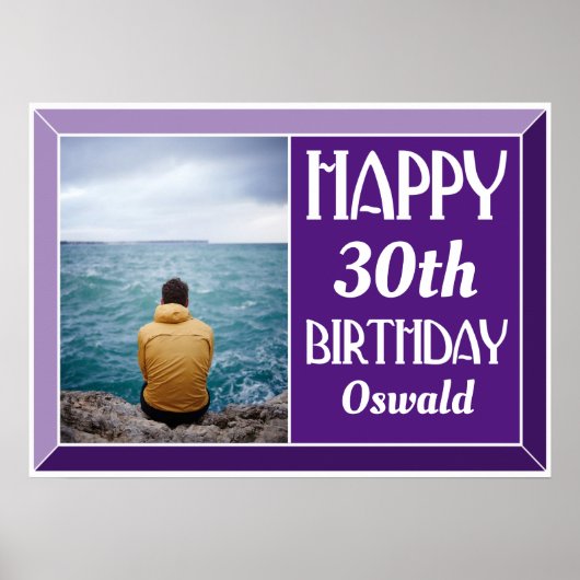 Paarse Beveled Art Deco Birthday Foto Poster (Voorkant)