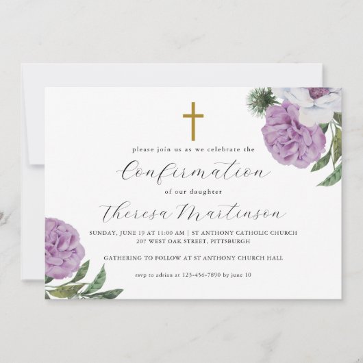 Paarse bevestiging van bloemen en kruisingen Kaart (Voorkant)