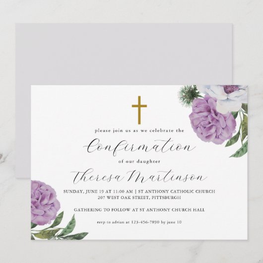 Paarse bevestiging van bloemen en kruisingen Kaart (Voorkant / Achterkant)