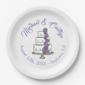 Paarse Bevroren Rozen Berichte Floral Wedding Cake Papieren Bordje (Voorkant)