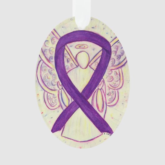 Paarse Bewustmaking Ribbon Angel Ornament Pendant (voorkant)