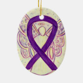 Paarse Bewustmaking Ribbon Angel Verwerende Orname Keramisch Ornament (Achterkant)