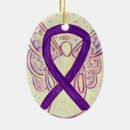 Paarse Bewustmaking Ribbon Angel Verwerende Orname Keramisch Ornament (Achterkant)