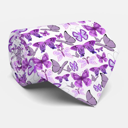 Paarse bewustmakingsbutterflies stropdas (Opgerold)