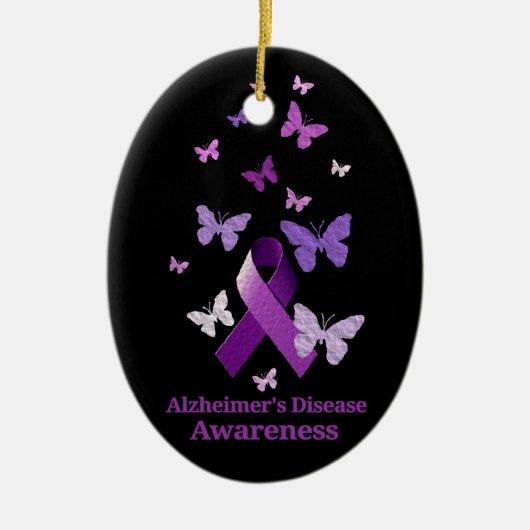 Paarse bewustmakingslint: Alzheimer Keramisch Ornament (Voorkant)