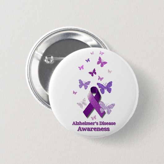 Paarse bewustmakingslint: Alzheimer Ronde Button 5,7 Cm (Voorkant /achterkant)