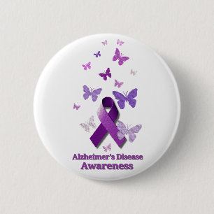 Paarse bewustmakingslint: Alzheimer Ronde Button 5,7 Cm