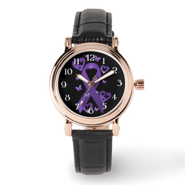 Paarse bewustmakingslint horloge (Voorkant)
