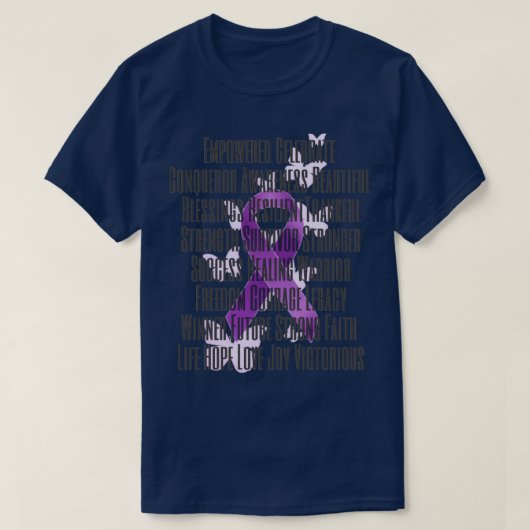 Paarse bewustmakingslint met aanmoediging van woor t-shirt (Design voorkant)