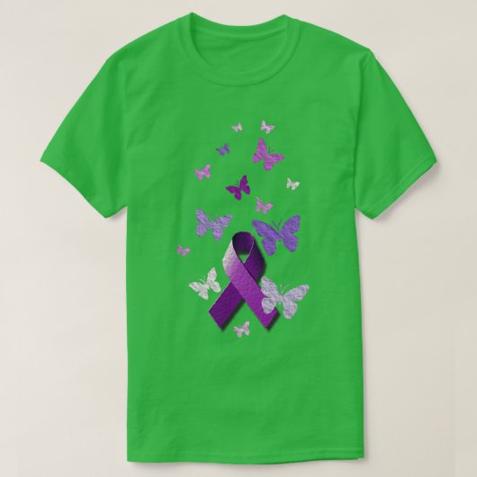 Paarse bewustmakingslint met Butterflies T-shirt (Design voorkant)