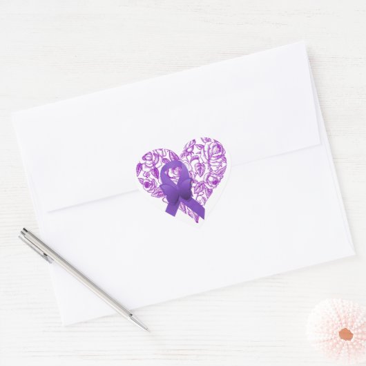 Paarse bewustmakingslint met Rozen Hart Sticker (Envelop)