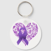 Paarse bewustmakingslint met Rozen Sleutelhanger (Voorkant)