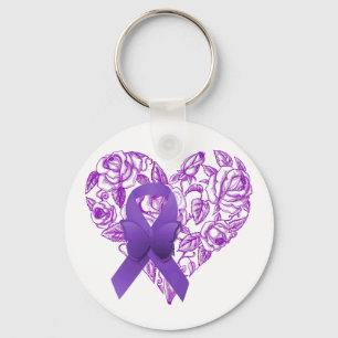 Paarse bewustmakingslint met Rozen Sleutelhanger