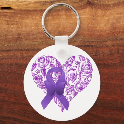 Paarse bewustmakingslint met Rozen Sleutelhanger (Voorkant)