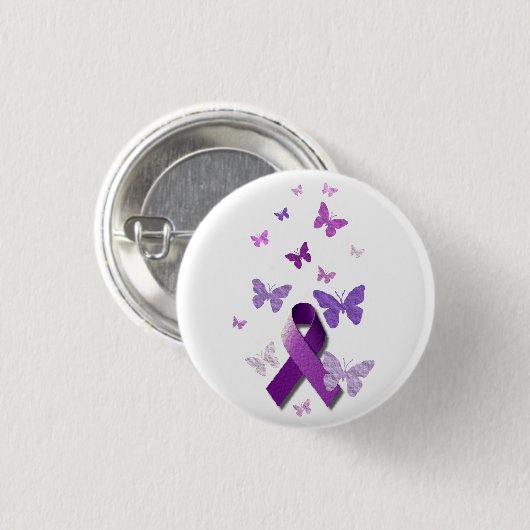 Paarse bewustmakingslint ronde button 3,2 cm (Voorkant /achterkant)