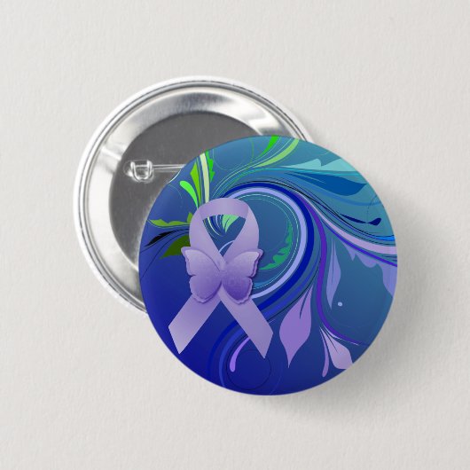 Paarse bewustmakingslint ronde button 5,7 cm (Voorkant /achterkant)