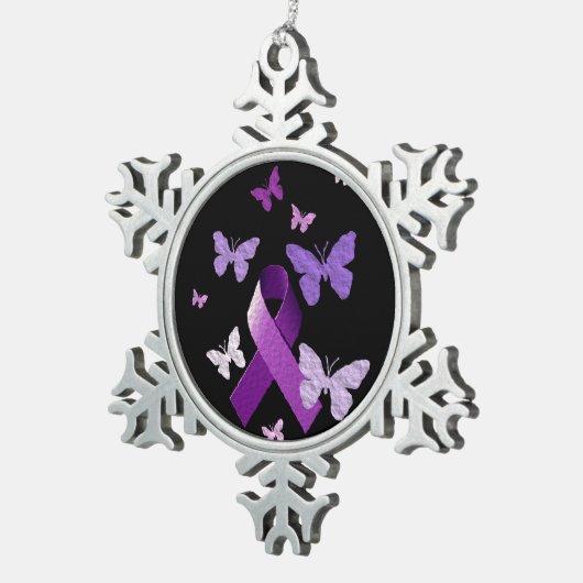 Paarse bewustmakingslint tin sneeuwvlok ornament (Rechts)