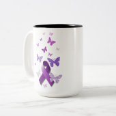 Paarse bewustmakingslint tweekleurige koffiemok (Voorkant links)