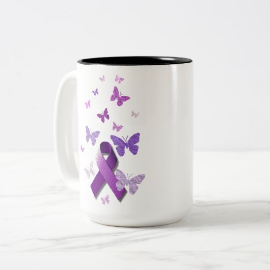 Paarse bewustmakingslint tweekleurige koffiemok (Voorkant links)