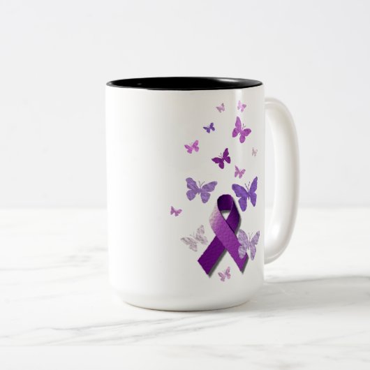 Paarse bewustmakingslint tweekleurige koffiemok (Voorkant rechts)