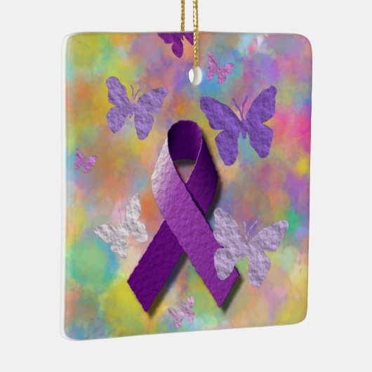 Paarse bewustwording Koolstof met botervliegen Keramisch Ornament (Rechts)