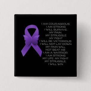 Paarse bewustwording, lint/gedicht vierkante button 5,1 cm