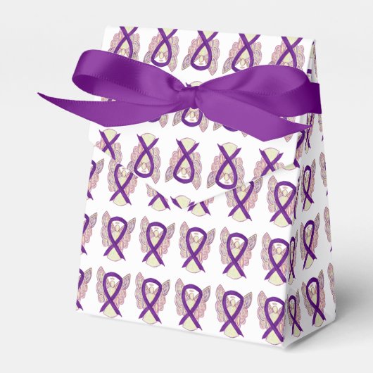 Paarse bewustwording Ribbon Angel Party Favor Boxe Bedankdoosjes (Voorkant Zijde)