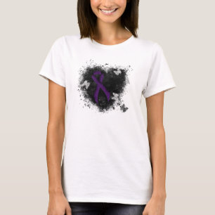 Paarse bewustwording Ribbon Grunge Heart T-shirt