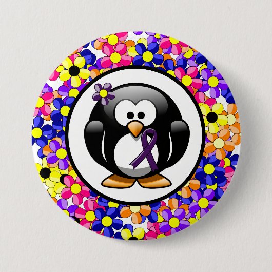 Paarse bewustwording Ribbon Penguin Ronde Button 7,6 Cm (Voorkant)