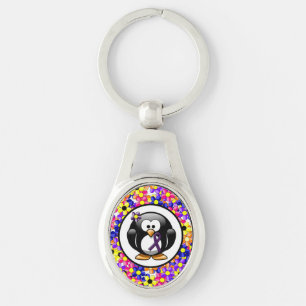 Paarse bewustwording Ribbon Penguin Sleutelhanger