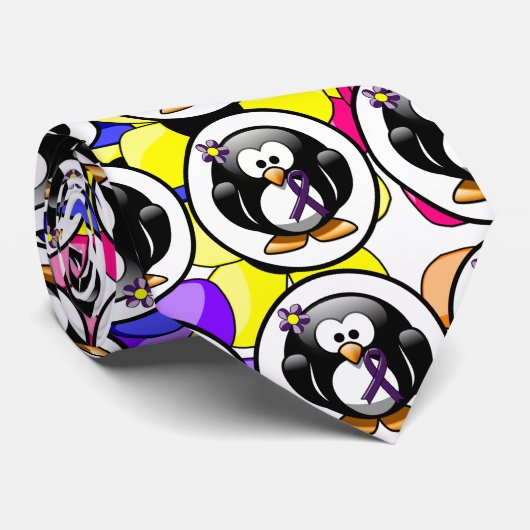 Paarse bewustwording Ribbon Penguin Stropdas (Opgerold)
