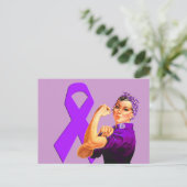 Paarse bewustwording Ribbon Rosie de Riveter Briefkaart (Staand voorkant)